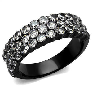TK2277 - IP Black(Ion Plating) Stainless Steel Ring with AAA Grade CZ  in Clear - Joyeria Lady
