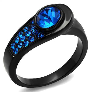 TK2279 - IP Black(Ion Plating) Stainless Steel Ring with Top Grade Crystal  in Capri Blue - Joyeria Lady