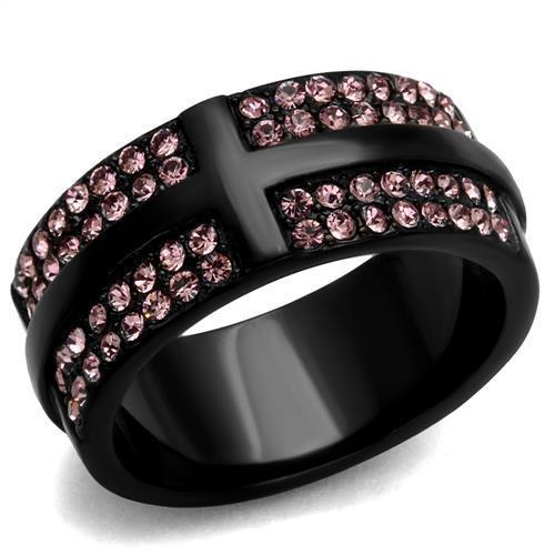TK2280 - IP Black(Ion Plating) Stainless Steel Ring with Top Grade Crystal  in Light Amethyst - Joyeria Lady