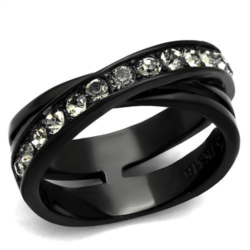 TK2281 - IP Black(Ion Plating) Stainless Steel Ring with Top Grade Crystal  in Black Diamond - Joyeria Lady