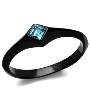 TK2284 - IP Black(Ion Plating) Stainless Steel Ring with Top Grade Crystal  in Sea Blue - Joyeria Lady