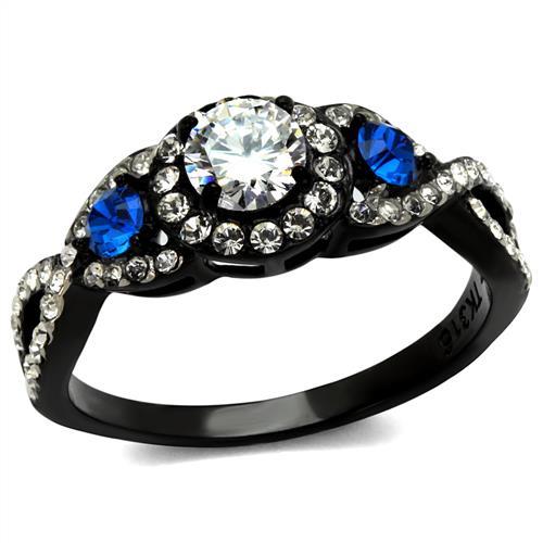 TK2286 - Two-Tone IP Black (Ion Plating) Stainless Steel Ring with AAA Grade CZ  in Clear - Joyeria Lady