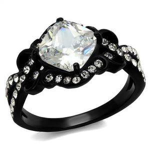 TK2288 - IP Black(Ion Plating) Stainless Steel Ring with AAA Grade CZ  in Clear - Joyeria Lady