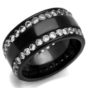 TK2290 - IP Black(Ion Plating) Stainless Steel Ring with AAA Grade CZ  in Clear - Joyeria Lady