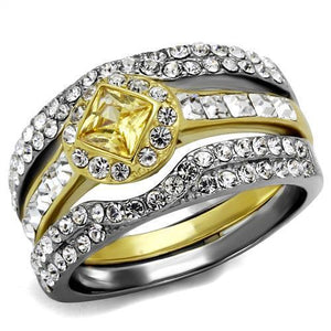 TK2291 - Two-Tone IP Gold (Ion Plating) Stainless Steel Ring with AAA Grade CZ  in Topaz - Joyeria Lady