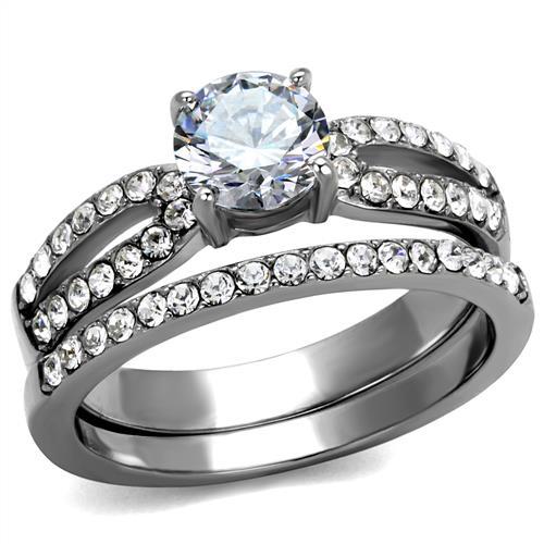 TK2292 - High polished (no plating) Stainless Steel Ring with AAA Grade CZ  in Clear - Joyeria Lady