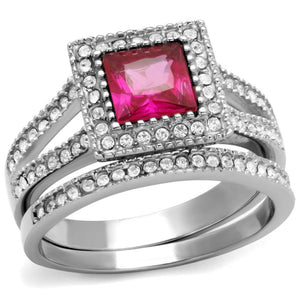 TK2293 - High polished (no plating) Stainless Steel Ring with AAA Grade CZ  in Ruby - Joyeria Lady