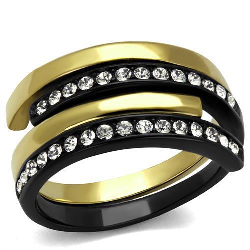 TK2298 - IP Gold+ IP Black (Ion Plating) Stainless Steel Ring with Top Grade Crystal  in Clear - Joyeria Lady