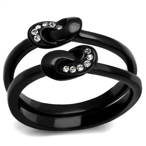 TK2300 - IP Black(Ion Plating) Stainless Steel Ring with Top Grade Crystal  in Clear - Joyeria Lady