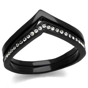 TK2302 - IP Black(Ion Plating) Stainless Steel Ring with Top Grade Crystal  in Clear - Joyeria Lady