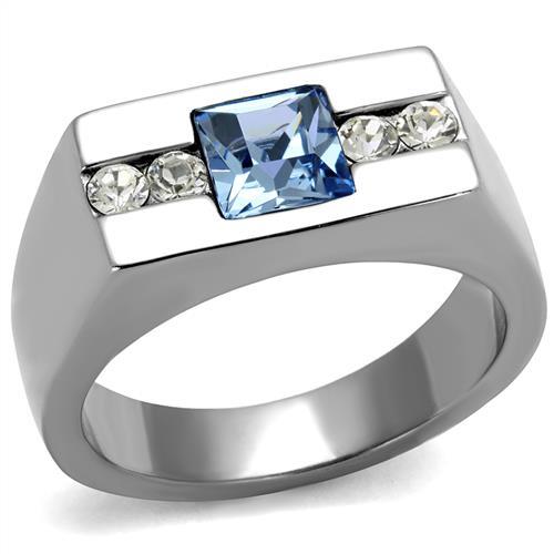 TK2307 High polished (no plating) Stainless Steel Ring with Top Grade Crystal in Aquamarine - Joyeria Lady