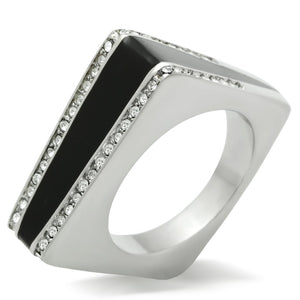 TK232 - High polished (no plating) Stainless Steel Ring with Top Grade Crystal  in Clear - Joyeria Lady