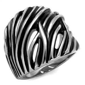TK2338 High polished (no plating) Stainless Steel Ring with Epoxy in Jet - Joyeria Lady