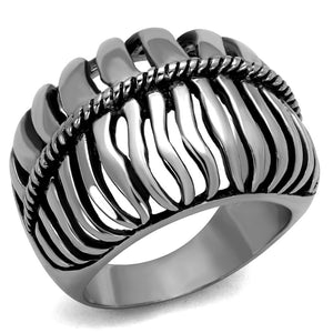 TK2341 High polished (no plating) Stainless Steel Ring with Epoxy in Jet - Joyeria Lady