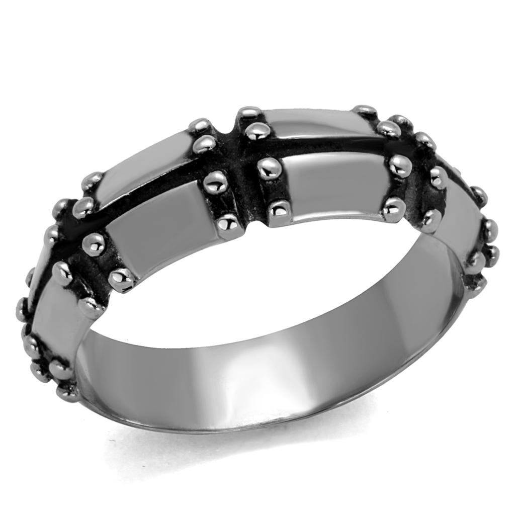 TK2342 High polished (no plating) Stainless Steel Ring with Epoxy in Jet - Joyeria Lady