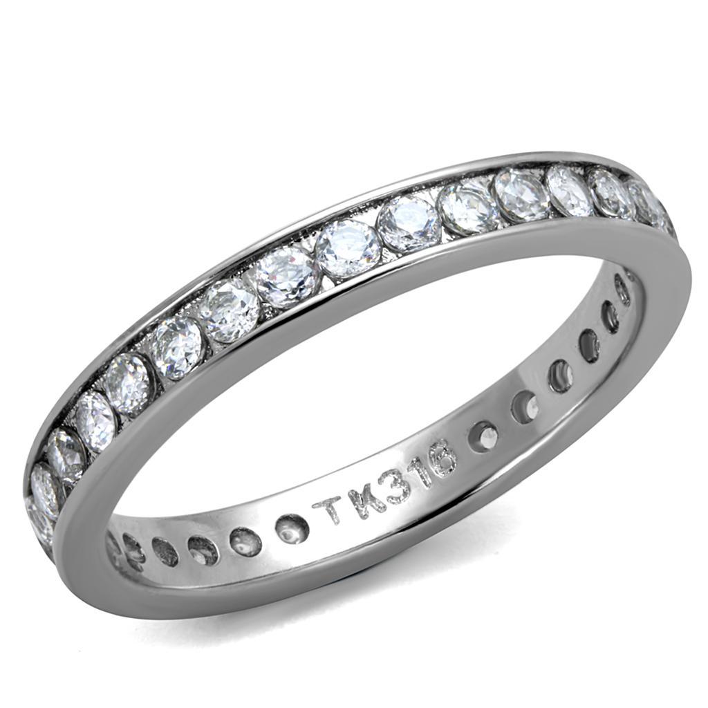 TK2343 - High polished (no plating) Stainless Steel Ring with AAA Grade CZ  in Clear - Joyeria Lady