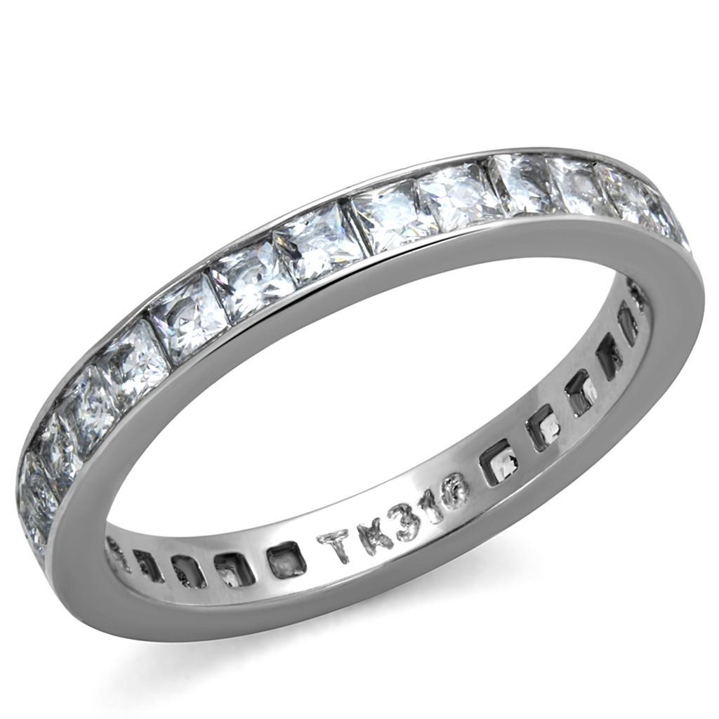 TK2344 - High polished (no plating) Stainless Steel Ring with AAA Grade CZ  in Clear - Joyeria Lady