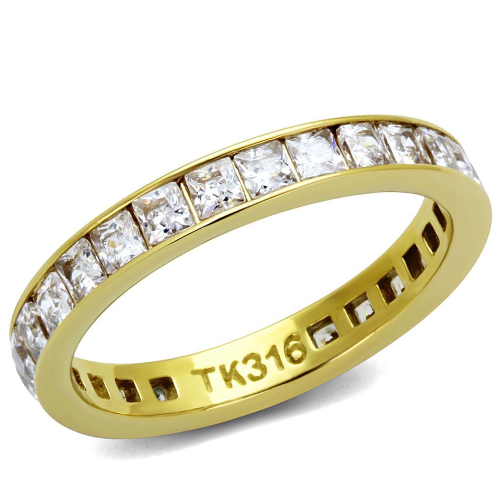 TK2344G - IP Gold(Ion Plating) Stainless Steel Ring with AAA Grade CZ  in Clear - Joyeria Lady