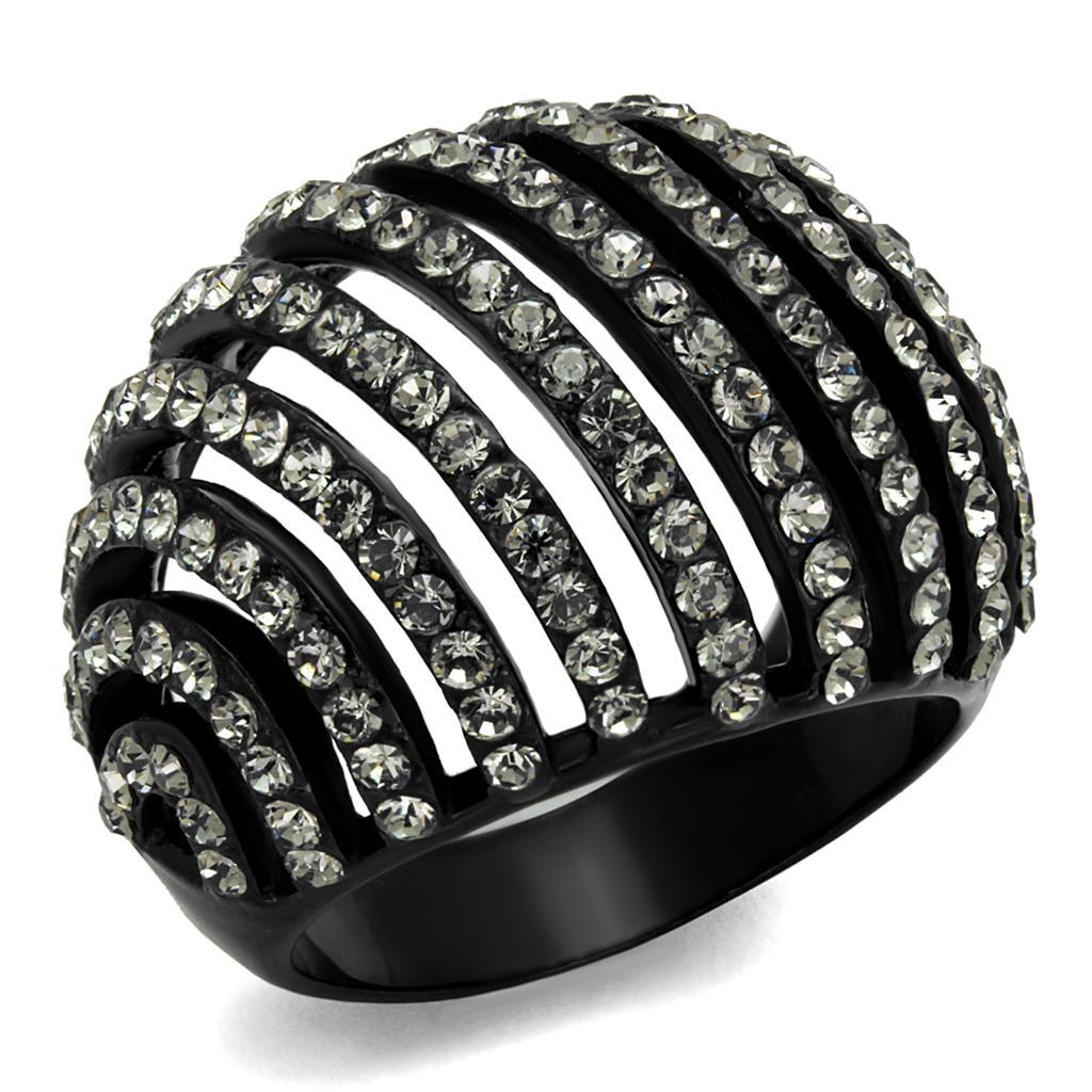 TK2345 - IP Black(Ion Plating) Stainless Steel Ring with Top Grade Crystal  in Black Diamond - Joyeria Lady