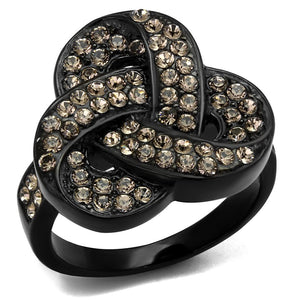 TK2347 - IP Black(Ion Plating) Stainless Steel Ring with Top Grade Crystal  in Light Smoked - Joyeria Lady