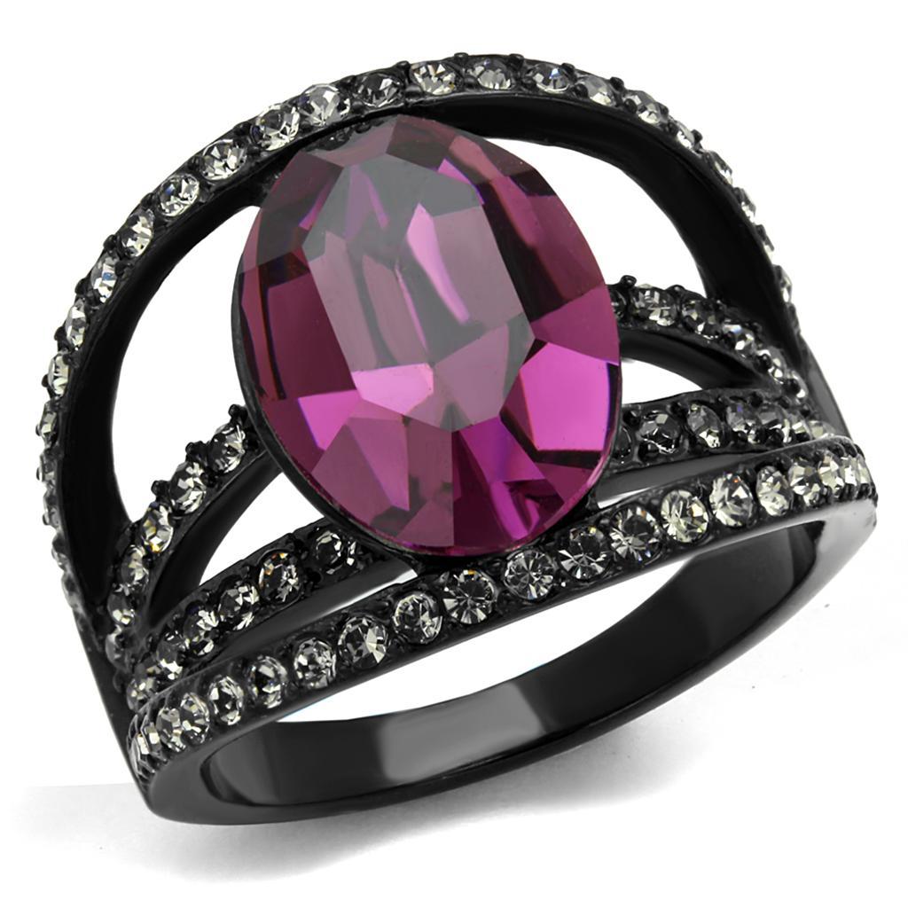 TK2348 - IP Black(Ion Plating) Stainless Steel Ring with Top Grade Crystal  in Amethyst - Joyeria Lady