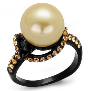 TK2349 - IP Black(Ion Plating) Stainless Steel Ring with Synthetic Pearl in Topaz - Joyeria Lady