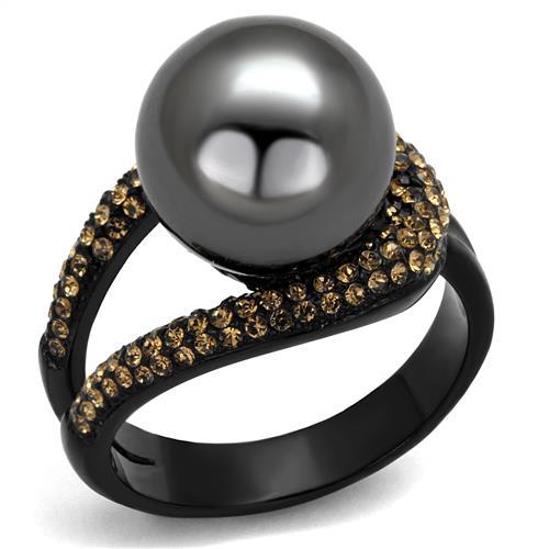 TK2350 - IP Black(Ion Plating) Stainless Steel Ring with Synthetic Pearl in Gray - Joyeria Lady