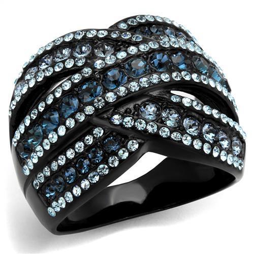 TK2352 - IP Black(Ion Plating) Stainless Steel Ring with Top Grade Crystal  in Montana - Joyeria Lady