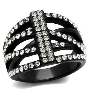 TK2354 - IP Black(Ion Plating) Stainless Steel Ring with Top Grade Crystal  in Clear - Joyeria Lady