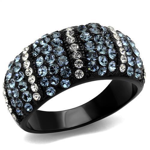 TK2355 - IP Black(Ion Plating) Stainless Steel Ring with Top Grade Crystal  in Montana - Joyeria Lady