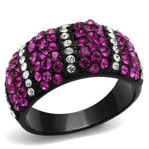 TK2356 - IP Black(Ion Plating) Stainless Steel Ring with Top Grade Crystal  in Fuchsia - Joyeria Lady