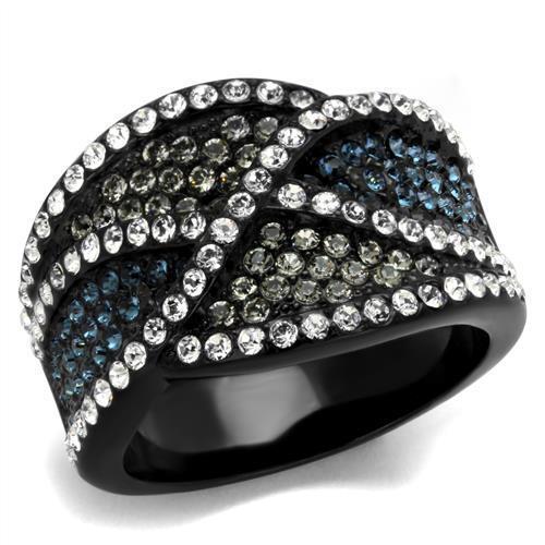 TK2357 - IP Black(Ion Plating) Stainless Steel Ring with Top Grade Crystal  in Montana - Joyeria Lady