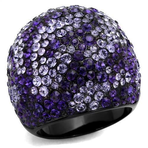 TK2358 - IP Black(Ion Plating) Stainless Steel Ring with Top Grade Crystal  in Tanzanite - Joyeria Lady