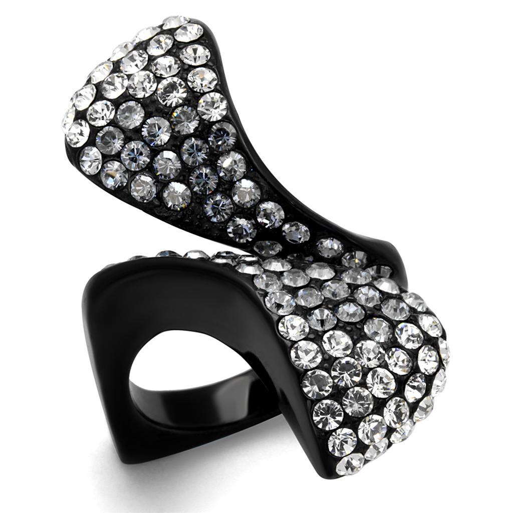 TK2360 - IP Black(Ion Plating) Stainless Steel Ring with Top Grade Crystal  in Montana - Joyeria Lady