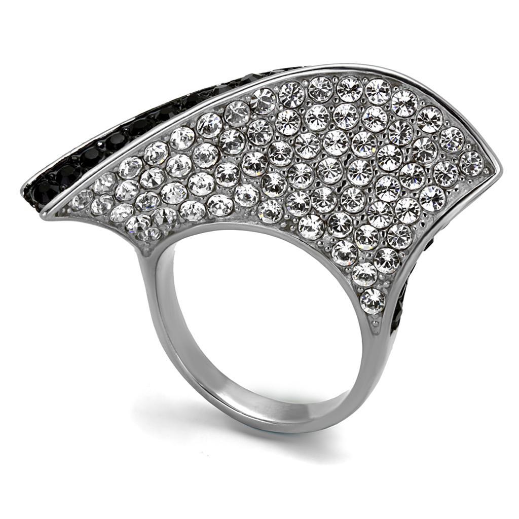 TK2361 - Two-Tone IP Black (Ion Plating) Stainless Steel Ring with Top Grade Crystal  in Jet - Joyeria Lady
