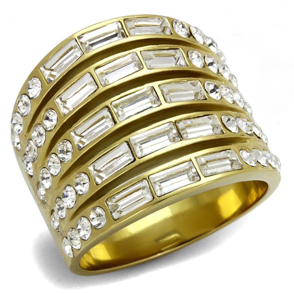 TK2362 - IP Gold(Ion Plating) Stainless Steel Ring with Top Grade Crystal  in Clear - Joyeria Lady