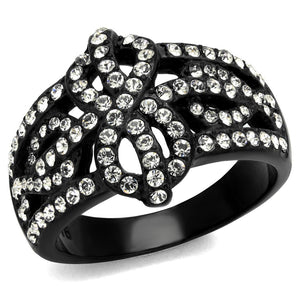 TK2363 - IP Black(Ion Plating) Stainless Steel Ring with Top Grade Crystal  in Clear - Joyeria Lady