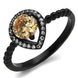 TK2365 - IP Black(Ion Plating) Stainless Steel Ring with AAA Grade CZ  in Champagne - Joyeria Lady