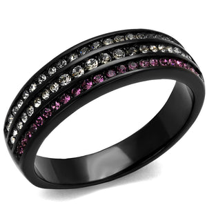 TK2366 - IP Black(Ion Plating) Stainless Steel Ring with Top Grade Crystal  in Amethyst - Joyeria Lady