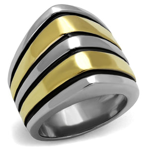 TK2367 - Two-Tone IP Gold (Ion Plating) Stainless Steel Ring with Epoxy  in Jet - Joyeria Lady