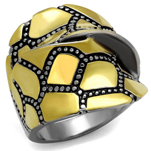 TK2368 - Two-Tone IP Gold (Ion Plating) Stainless Steel Ring with Epoxy  in Jet - Joyeria Lady
