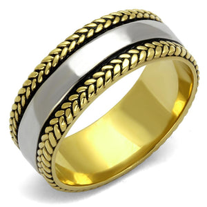 TK2375 Two-Tone IP Gold (Ion Plating) Stainless Steel Ring with Epoxy in Jet - Joyeria Lady