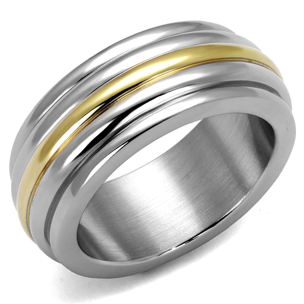 TK2390 - Two-Tone IP Gold (Ion Plating) Stainless Steel Ring with No Stone - Joyeria Lady