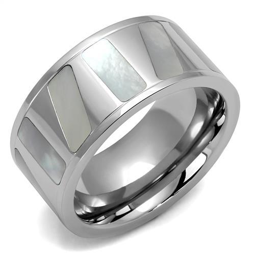 TK2401 - High polished (no plating) Stainless Steel Ring with Precious Stone Conch in White - Joyeria Lady