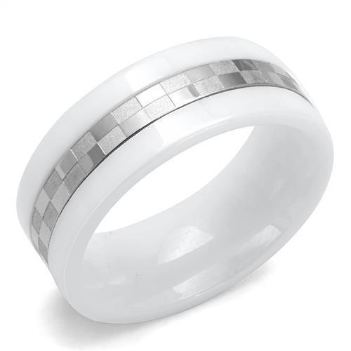TK2403 - High polished (no plating) Stainless Steel Ring with Ceramic  in White - Joyeria Lady