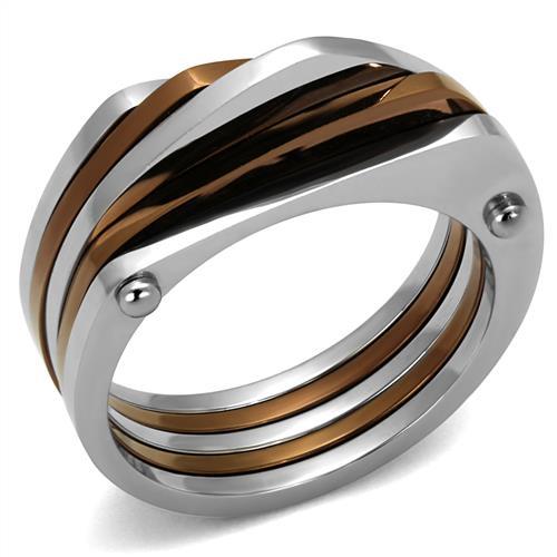 TK2404 - Two Tone IP Light Brown (IP Light coffee) Stainless Steel Ring with No Stone - Joyeria Lady