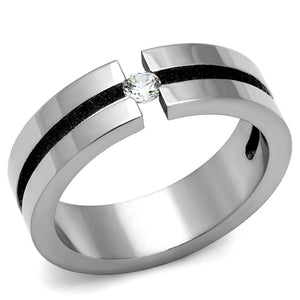TK2412 - High polished (no plating) Stainless Steel Ring with AAA Grade CZ  in Clear - Joyeria Lady