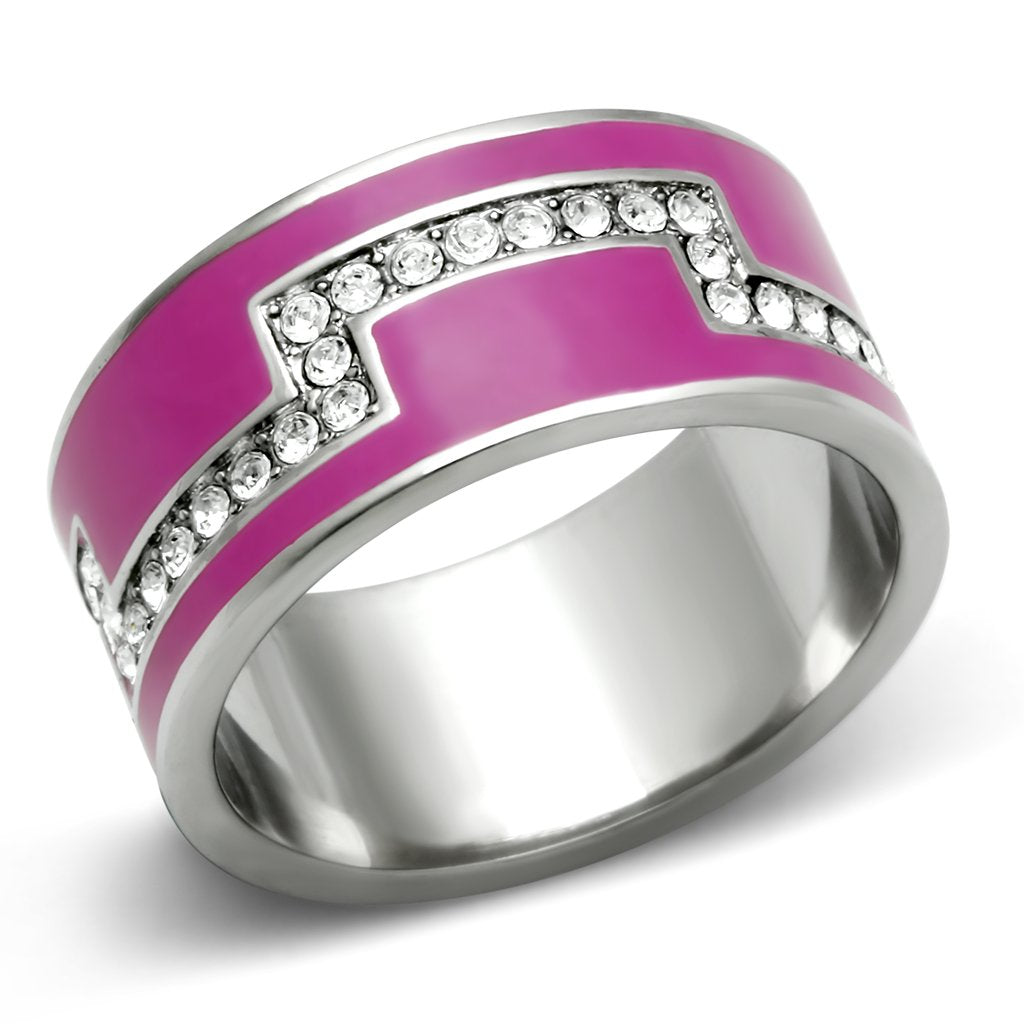 TK244 - High polished (no plating) Stainless Steel Ring with Top Grade Crystal  in Clear - Joyeria Lady