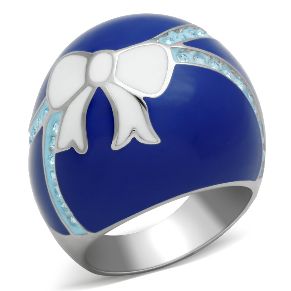 TK245 - High polished (no plating) Stainless Steel Ring with Top Grade Crystal  in Sea Blue - Joyeria Lady