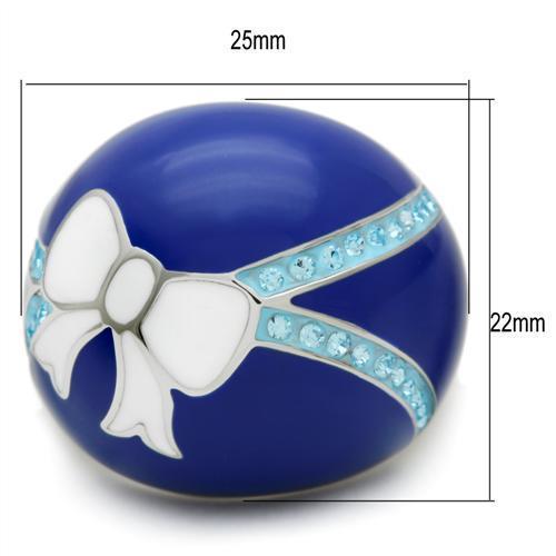 TK245 - High polished (no plating) Stainless Steel Ring with Top Grade Crystal  in Sea Blue - Joyeria Lady